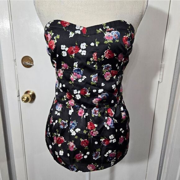 American Eagle Size L Strapless Black Floral Smocked blouse - Picture 12 of 12